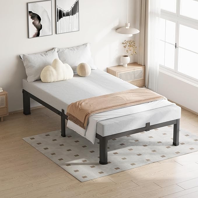 VIPSHOW 7 Inch Twin Size Bed Frame, 3500Lbs Heavy Duty Metal Platform with Round Corner Legs Mattress Slide Stopper, Steel Slat Support No Box Spring Needed, Noise Free, Non-Slip, Easy Assembly