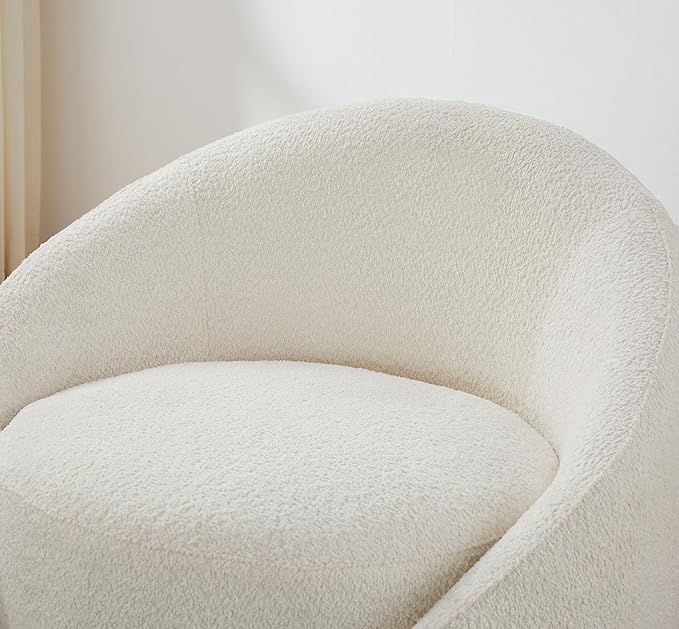 VANOMi Swivel Accent Chairs, Sherpa Round Swivel Barrel Chair with Armrest, Comfy Chair for Bedroom, Corner, Living Room, Apartment, White