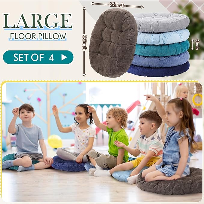 Jerify Floor Pillow Cushions 22 x 22 Inch Round Square Large Meditation Floor Pillow for Classroom Adult Meditation Picnic Party Cushion for Seating Gift Christmas(Round,Dark Colors,6 Pcs)