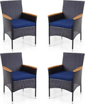 Sophia & William Rattan Patio Chairs Set of 4, 4 Pcs Wicker Outdoor Dining Chairs with Seat Cushions & Wood Armrest