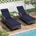 WINGTU 3 Piece Patio Chaise Lounge Set, Outdoor Patio Furniture Modern Lounge Chairs Set of 2 with Side Table & 6-Position Adjustable Backrest, Durable PE Wicker, Weather Resistant Cushions, Navy Blue