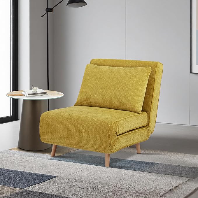 CITTANEO 31" Convertible Sleeper Chair, 3-in-1 Foldable Chair Bed with Pillow, 3-Position Adjustable Backrest, Single Sofa Bed for Apartment, Office, Mustard Yellow