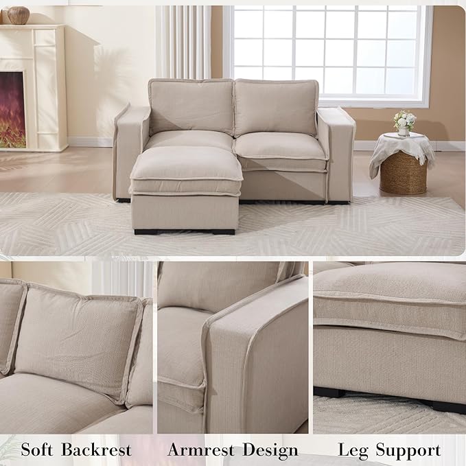 HEAY-YO 67 Inches Modern Modular Sectional Sofa,L Shape 2-Seater Comfy Couch with Moveable Ottoman,Floor Sofa for Living Room Bedroom Apartment,Linen Sand