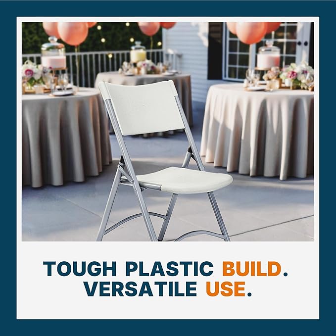 OEF Furnishings OEF600 Series High Back Folding Chairs, Blow-Molded Polyethylene Commercial-Grade Seating for Indoor and Outdoor Use, 500 lb Weight Capacity, 4-Pack (Light Gray)
