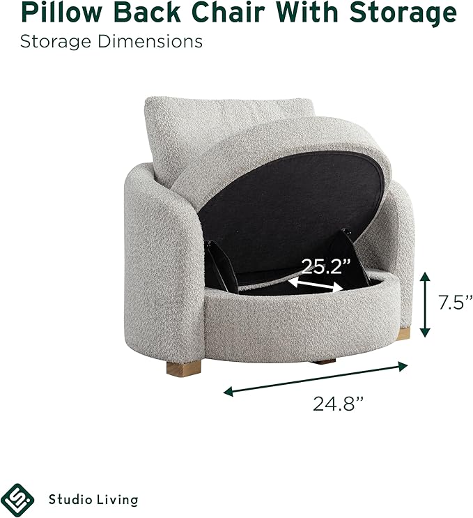 Studio Living® Manchester 44.1" Storage Chair, Modern Farmhouse, Pocket Coil Comfort, USB A & C Power, Easy Assembly, Boucle Fabric, Ivory