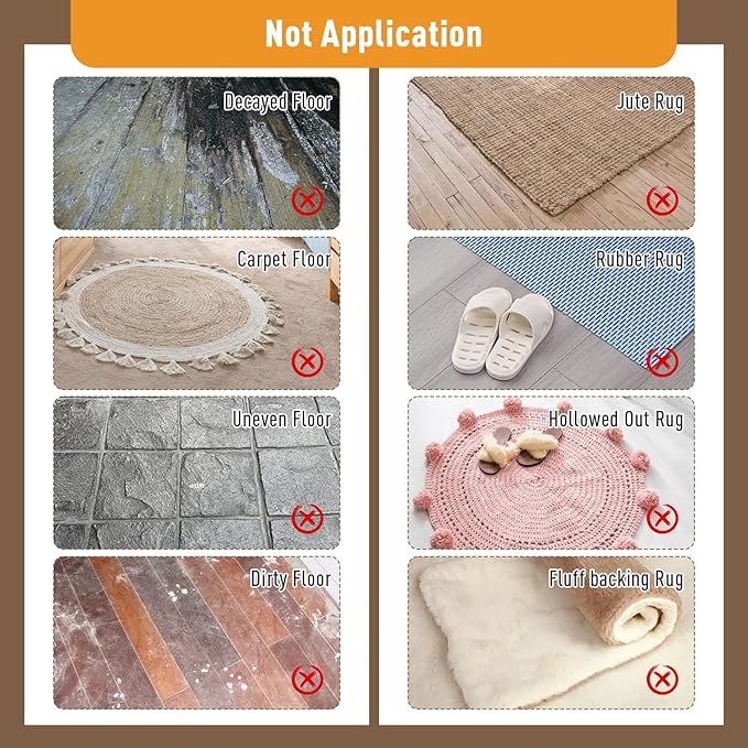 Rug Gripper Non Slip - Self Adhesive Rug Pads Grippers for Hardwood Floors and Tiles, Reusable Carpet Tape for Area Rugs, Cuttable Rug Stickers Keep Corners Flat (12x12cm)