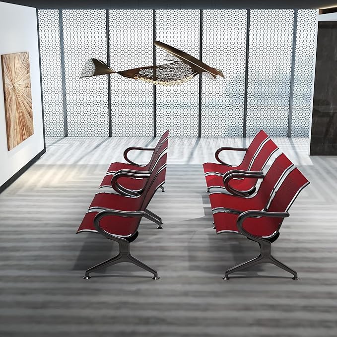 Kinfant 2-Seat Waiting Room Chair - Office Guest Reception Chairs with Ergonomic Backrests, Airport Waiting Bench with Armrests, Metal Waiting Furniture for Hospital, Bank (Dark Red, Set of 4)