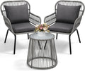 wildformers 3 Pieces Rattan Wicker Bistro Set, Outdoor Conversation Set, Wicker Rattan Furniture Set with Glass Top Table, Space Saving for Balcony, Backyard, Grey