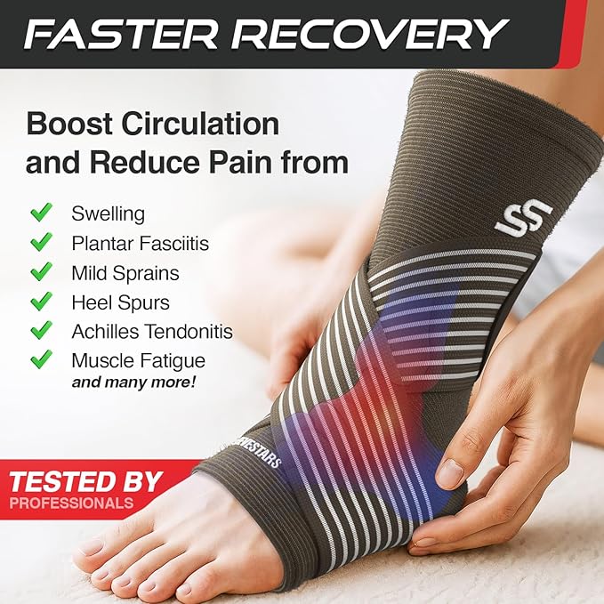 Sleeve Stars Ankle Brace for Women & Men, Ankle Wrap for Sprain, Compression Sleeve for Plantar Fasciitis Relief, Easy Customizable Support: w/ Removable Strap (Single/M:10"-12"/Dark Brown)