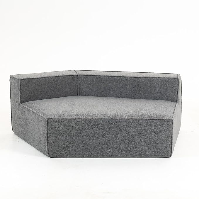 EPOFIT 1-Seater Teddy Fleece Modular Sofa Chair, Low-Profile Floor Seat with Wide Cushion and All-Foam Support, Left-Facing Design, Compressed Packaging – Blue Gray