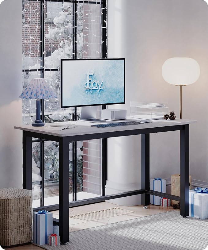 51" Home Office Desk Modern Computer Desk 51.2x23.6x29.5 inches PC Table with Thicken Frame Industrial Style Sturdy Metal Frame Furniture for Writing Gaming Grey Oak+Black
