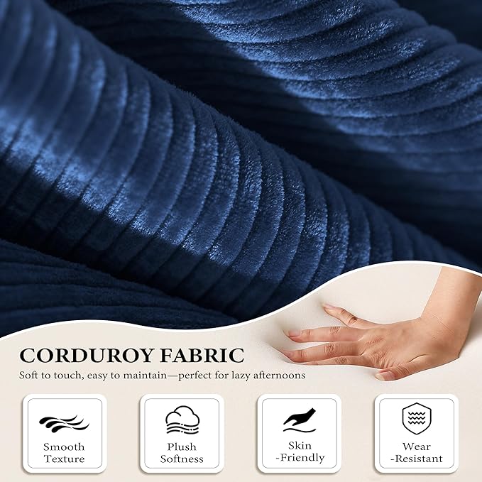 Chorlenimi Boneless Couch Futon Sofa Bed Sectional Couches for Living Room,Cloud Couch with Sleeper Sofa,Sofas for Living Room Oversized Corduroy Upholstered (Blue, 81 Inches (with Iron Frame))