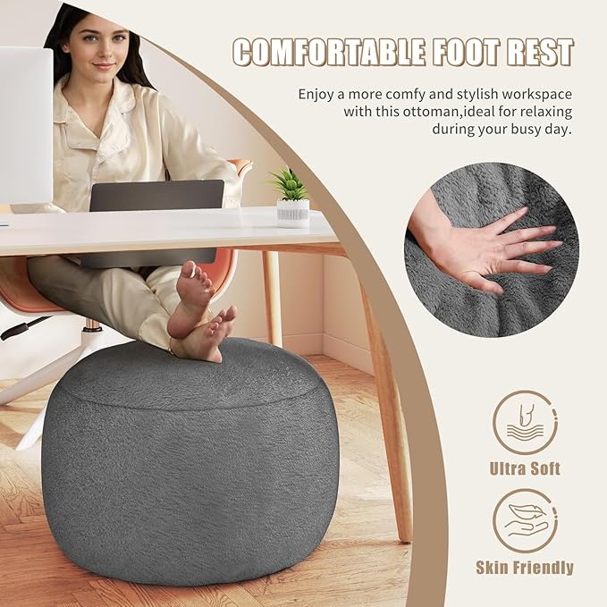 Gericco Round Pouf Ottoman Foot Rest, 29 X 18Inch Floor Poufs Footstool, A Round Modern Foam Filled Foot Stool for Living Room, Home, Nursery, Dorm, Outdoor (Grey, 29Inch)