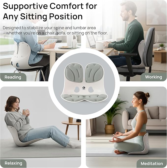 CabSupport Lumbar Support for Office Chair M5 – Ergonomic Support Seat for Posture Correction and Lower Back Pain Relief – Portable, Washable Pads for Office, Home, Car & Floor Sitting