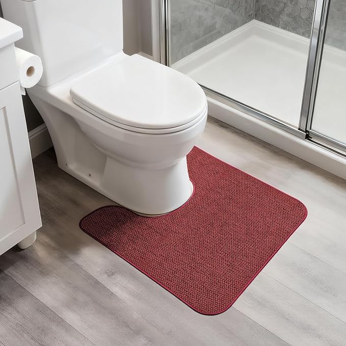 Bosap Christmas Toilet Rugs U Shaped Bathroom Rug,Machine Washable Non Slip Quick Dry Super Absorbent Ultra Thin Toilet Mats for Bathroom Toilet.Red,1'8"x2'(20x24inch)