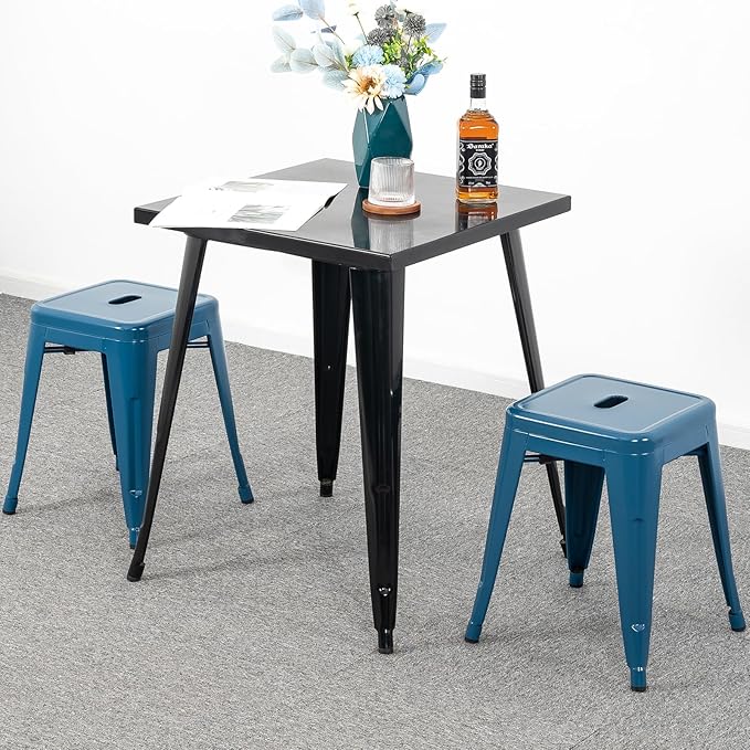 Brage Living 18 Inch Industrial Metal Stools Set of 2, Short Stackable Classroom Stools, Backless Metal Dining Chairs for Indoor Outdoor Kitchen (Deep Blue)