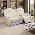 Toseslo Power Recliner Loveseat Set, Leather Reclining Sofa Sectional Couch, 2 Seater Reclining Couches, Living Room Furniture Sets, Reclining Sofa with Storage Console for House(Creamy White)