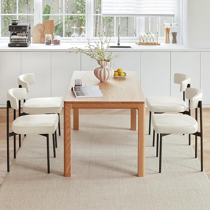 Beige Faux Leather Dining Chairs Set of 4, Armless Upholstered Kitchen Chair,Modern Dining Room Chair with Curved Backrest