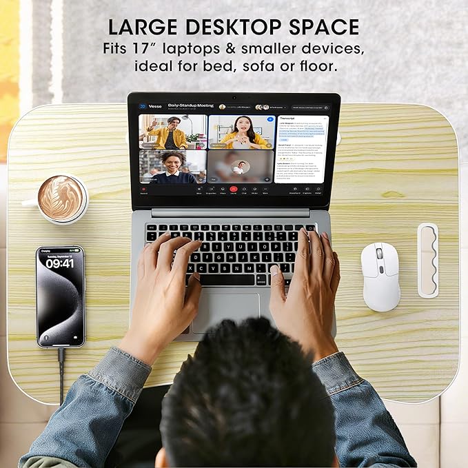 Folding Lap Desk, 23.6 Inch Wood Laptop Bed Desk with Cup Holder, Portable Bed Table for Working Writing Reading & Eating for Bed, Sofa, Couch, Floor - White