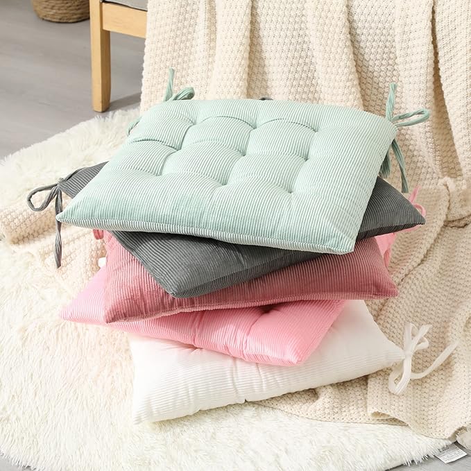 HLOVME Corduroy Chair Cushion with Ties Ultra Soft Warm Floor Cushion for Kids Reading Nook Comfortable Square Seat Cushion for Adult 15.7”x15.7”, Pink