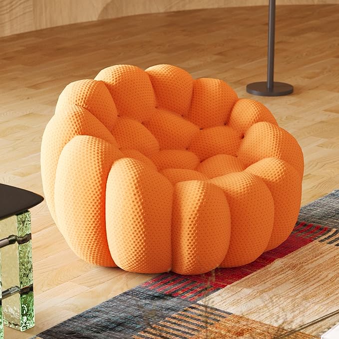 JACH Oversized Bubble Couch Chair, 49.21'' Modern Lazy Floor Sofa, Upholstered Mesh Fabric Bubble Sofa, 3D Honeycomb Shape Curved Couch for Living Room, Office, Apartment, Small Space (Orange)