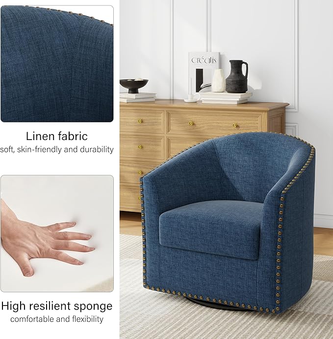 DREAMSIDEA Swivel Barrel Accent Chair, Modern Round Small Reading Armchair for Living Room Bedroom (Blue, Set of 2)
