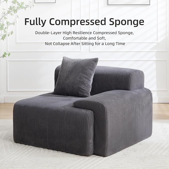 118" Modular Sectional Sofa, Cloud Sectional Couch with Chaise,Modern Boneless L-Shaped Sofas with Deep Seat, Upholstered Comfy Couches for Living Room, No Assembly Required, Plush Corduroy, Deep Gray
