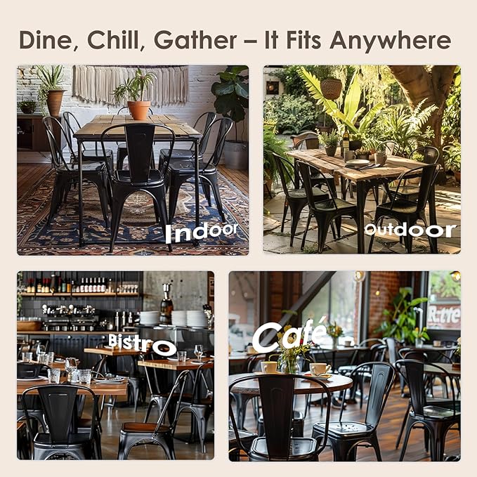 Metal Dining Chairs Set of 4,Stackable Tolix Chair Indoor/Outdoor for Kitchen, Cafe,Restaurant, Bistro & Patio Multiple Colors(Black)