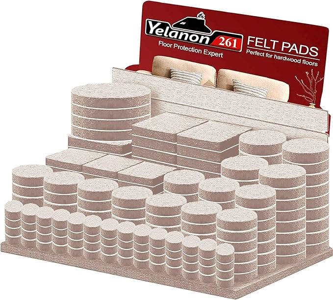 Yelanon Felt Furniture Pads for Hardwood Floors -261 Pcs Premium Floor Protectors for Furniture, Felt Pads for Chair Legs, Beige