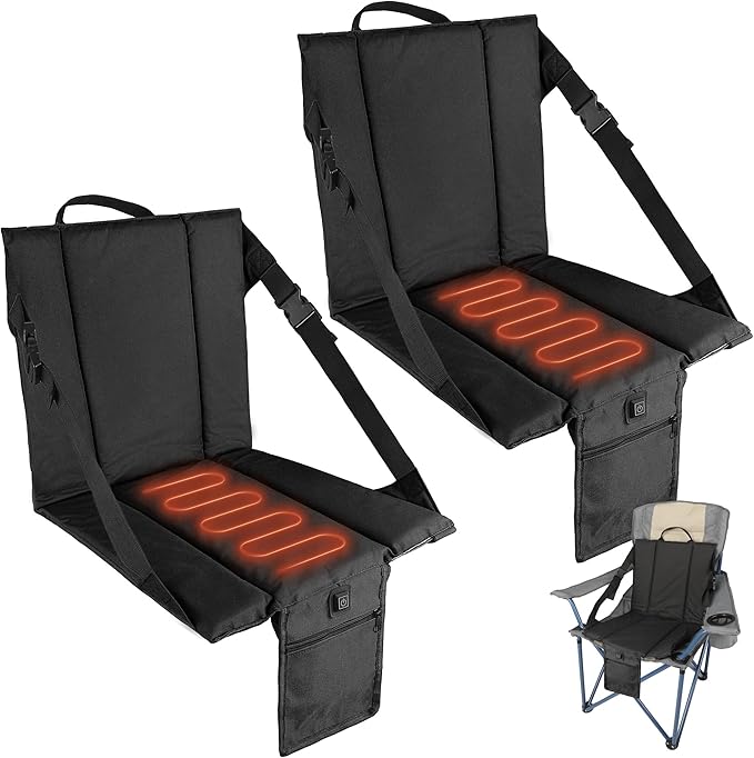 CAMPHILL 2PCS Portable Stadium Seat Cushion for Bleachers,Folding Lightweight Seat with Backrest,Adjustable Straps,Ideal for Camping,Hiking,Sports Events,Outdoor Concerts