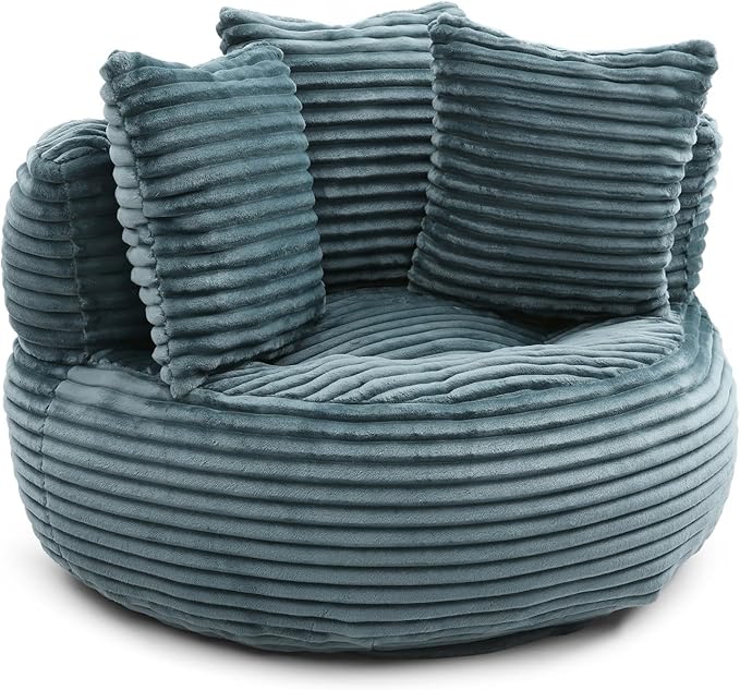Bean Bag Chair, Corduroy Oversized Chair for Adults, Comfy Big Accent Sofa Lounge Floor Chair, Stuffed Bean Bag Couch for Gaming, Reading, Living Room, Bedroom, Turquoise
