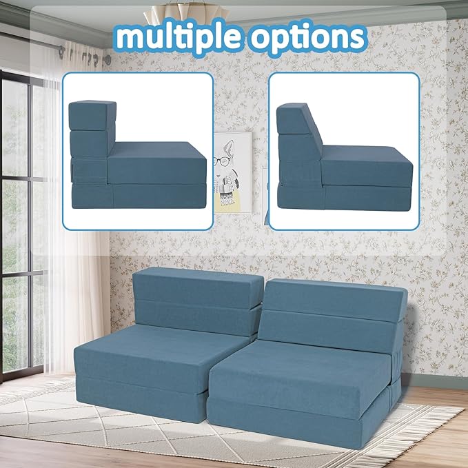 Folding Sofa Bed with Backrest 4 in 1 Convertible Sleeper Chair Memory Foam Fold Out Chair Bed Foldable Mattress Portable Floor Futon Sofa Couch for Living Room/Dorm/Guest Room/Home Office