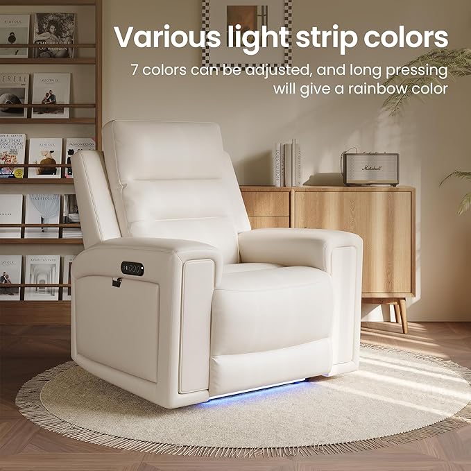 COLAMY Aura Triple Motors Power Recliner Chairs with USB and Type C Port, Home Theater Chair with LED Lights, Electric Wall Hugger Recliner for Living Room, Beige