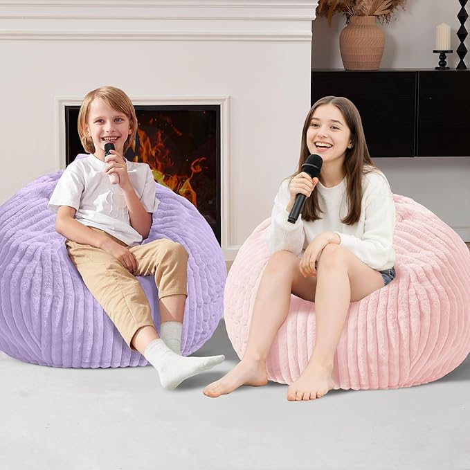 Homguava 2FT Bean Bag Chair, 2' Small Bean Bags with Memory Foam Filled, Beanbag Chairs with Machine Washable Cover Dutch Corded Plush Cover for Classroom,Living Room,Bedroom-Soft Pink
