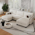 Modular Sectional U Shaped Sofa Couches for Living Room, Cloud Couch with Storage Ottoman, Comfy Chenille Sofa with Pillow, Beige