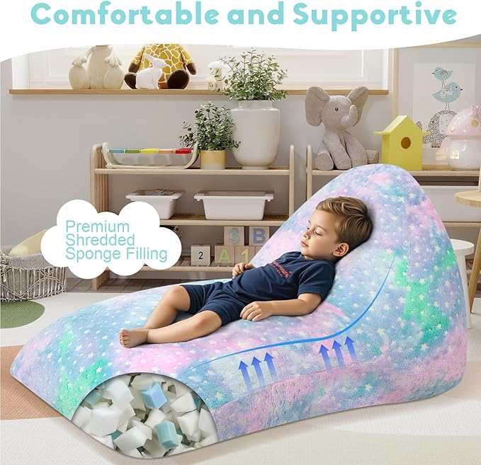 COMAX Bean Bag Chairs for Kids 8-12, Large Kid Beanbag Chair with Filler, Big Toddler Lounge Bean Chair, Children Lazy Floor Lounger for Girls Boys, Colorful Star