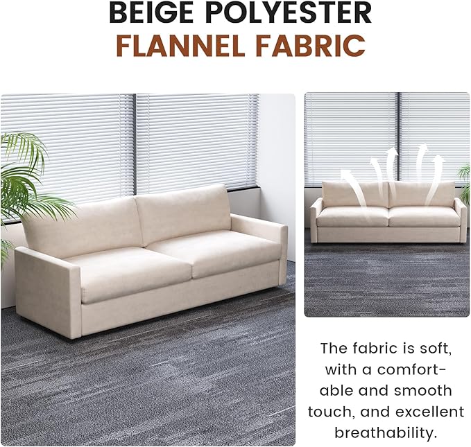 Modern Beige Fabric Loveseat with Deep Seating, Soft Cushions, Minimalist 2-Seater Sofa for Office, Living Room or Bedroom, Easy Assembly Couch for Small or Large Spaces