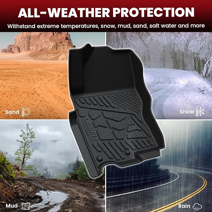 LASFIT Floor Mats for Nissan Frontier 2022-2026 Crew Cab (Not Fit King Cab), All Weather TPE Custom Fit Easy Clean Durable No-Curling Floor Liners for Frontier 1st & 2nd Row Car Mats, Black