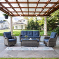 Belord Wicker Outdoor Furniture Patio Furniture Set - 6 Piece Patio Conversation Set with Swivel Rocker Chairs, Rattan Sofa, Ottomans and Coffee Table, Blue Cushion