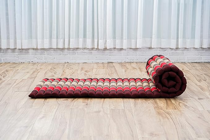 Leewadee - Foldable Floor Mattress - Japanese Roll Up Futon -Trifold Tatami Mat- Guest Floor Bed - Camping Mattress - Thai Massage Mat, Kapok Filled, 75 x 20 inches, Red