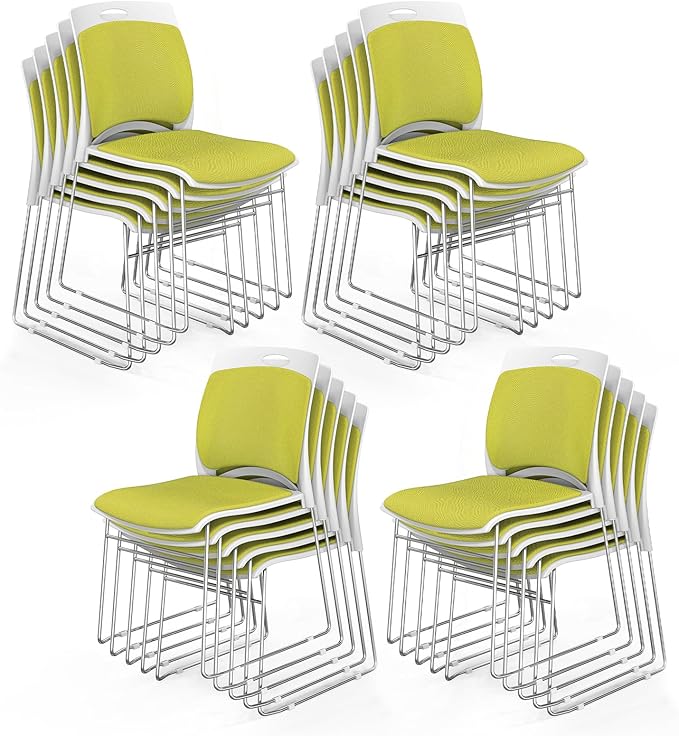 VINGLI Stackable Chairs Set of 20, Stacking Office Chairs with Metal Sled Base, Ergonomic Plastic Padded Seat & Back, Capacity 350lbs, Stacking Chairs for Waiting Room Break Room Banquet Guest, Green