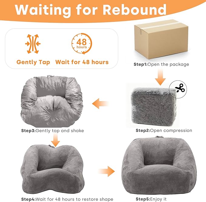 COSIEST Bean Bag Chair, Big Comfy Couch with Side Pocket, Furry Beanbag Chair with Foam Filler for Adults & Kids, Stuffed Accent Sofa for Reading, Lounge Floor Sofa for Living Room, Bedroom, Grey