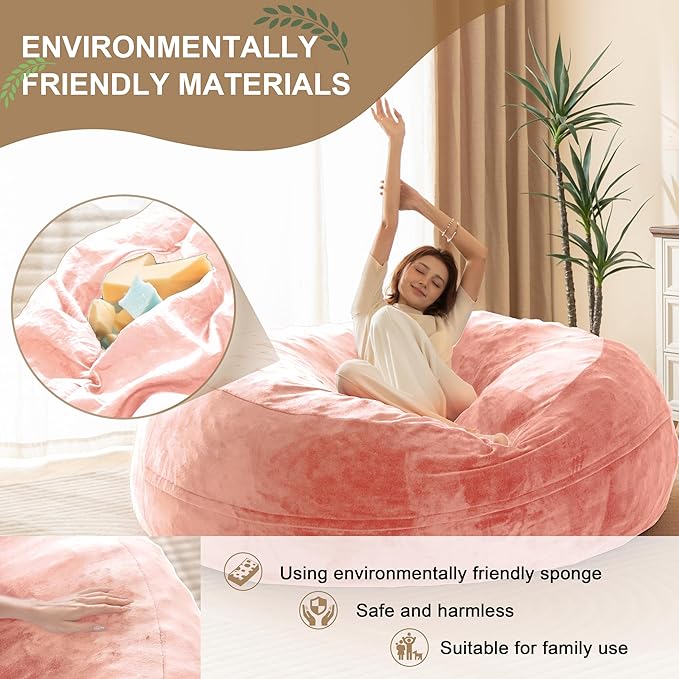 Bean Bag Chair for Adults, Floor Bean Bags Offers Ample Space for Adults,Memory Foam Giant Bean Bags,Lounger Versatile Design Suits Any Room,Movie Nights,Reading(Pink,5FT)