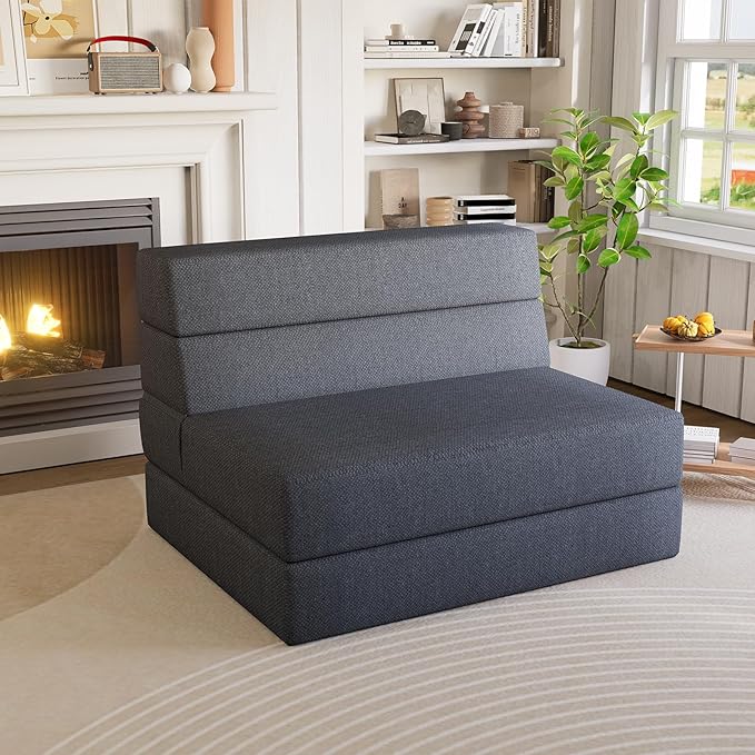 Convertible Folding Sofa Bed,Sleeper Chair,Portable Fold-Out Chair Bed with Backrest & Memory Foam,Modern Floor Futon Sofa Couch Mattress for Living Room/Guest/Apartment