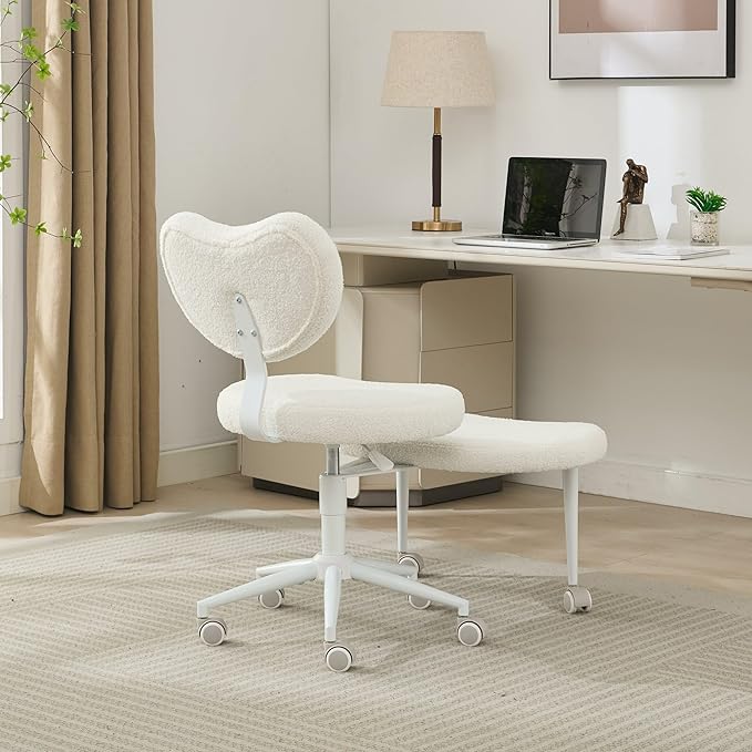 Ergonomic Cross Legged Chair, Meditation Chair Plus with Wheels for ADHD/Fidgety Sitters, Height Adjustable & Lumbar Support, Teddy Fabric, Ivory Home Office Furniture