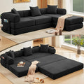 L Shaped Convertible Modular Sofa Bed with Cylindrical Pillow & Reversible Chaise, Corduroy Folding Floor Sofa Couch Bed with Fixed-Shape Frame & Storage Pocket for Living Room, Black
