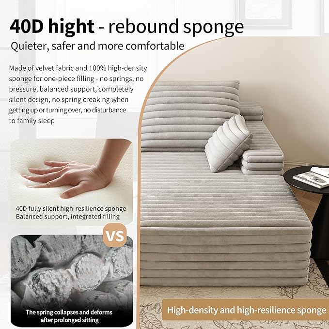 Oversized Chaise Lounge Chair Indoor,51" W Upholstered Sofa Bed,No Assembly Required,Fluffy Plush Modern Single Sleeper Couch Reading Chairs Corduroy Cloud Sofas Couches for Living Room, Bedroom,Grey