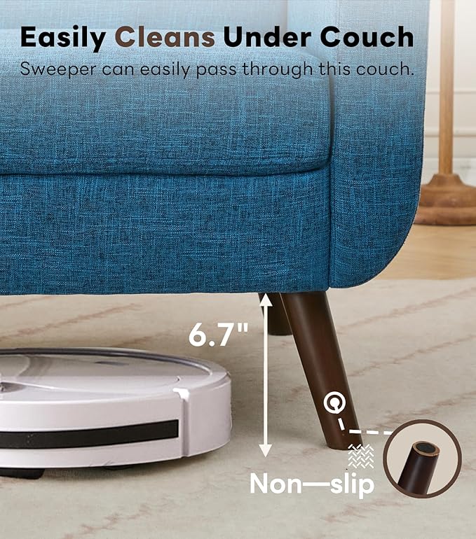 Tbfit 77.2" W Linen Sofa Couch, Mid Century Modern Decor Loveseat Couches for Living Room, Button Tufted Upholstered Small Couch for Bedroom, Solid, and Easy to Install Love Seats Furniture, Blue | linen fabric, button tufted, solid wood foot, pocket s...