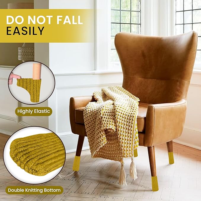 16 Pcs Gold Premium Chair Leg Socks Protectors for Hardwood Floors - Do not Easily Fall Off - Very Easy to Put on - Fits All Leg Shapes - High Elastic Bar Stool Leg Covers - Furniture Pads