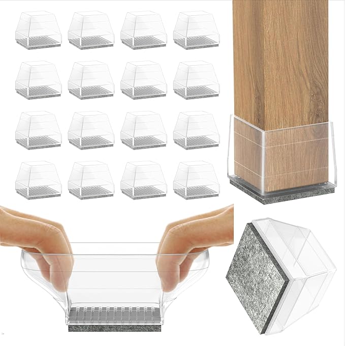 Uukyttrium 16 Pcs Square Silicone Chair Leg Floor Protector, (Clear 1 1/2").